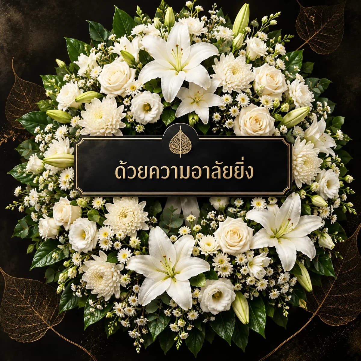พวงหรีดดอกไม้สด ด้วยความอาลัยยิ่ง